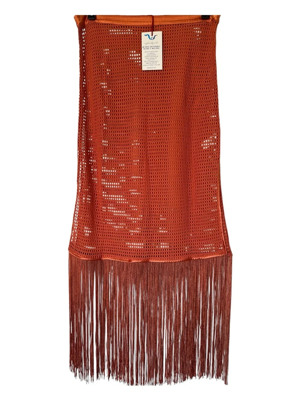 My Beachy Side Camelia Knit Fringe Skirt Cover Up Size Medium NWT Orange Flame